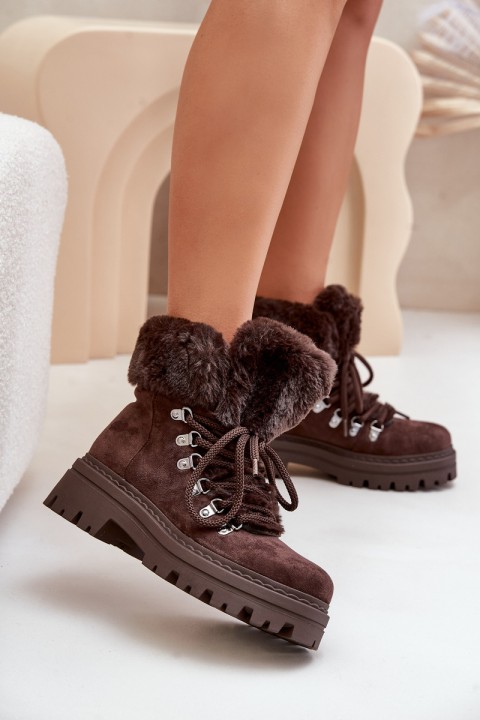 Laced Women's Boots With Fur Dark Brown Vaminia