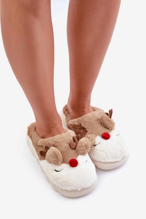 Women's Brown Slippers With Reindeer Motif Wistira