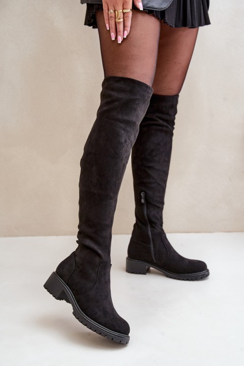 Knee High Boots With Flat Heel Black Filora