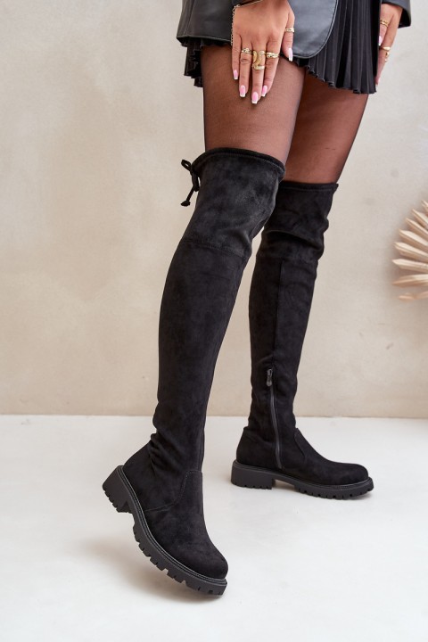 Knee High Boots With Flat Heel Made Of Eco Suede Black Arkelia