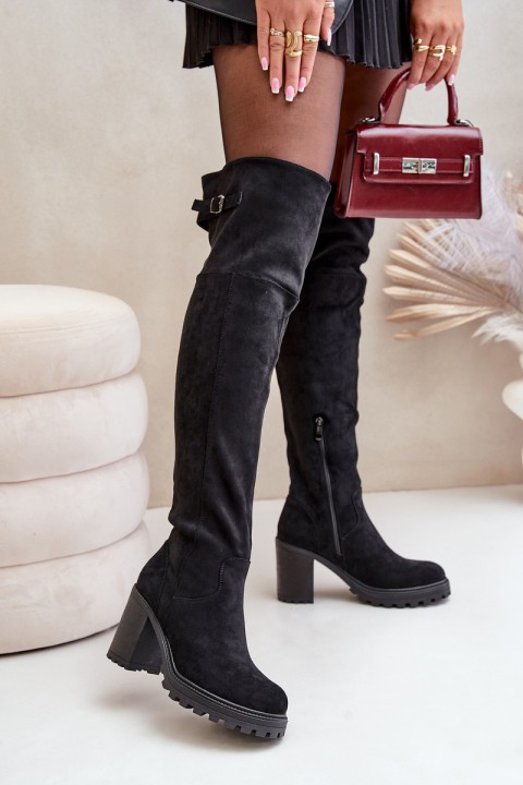 Heeled Boots With Knee High Shaft Insulated Black Niaviera