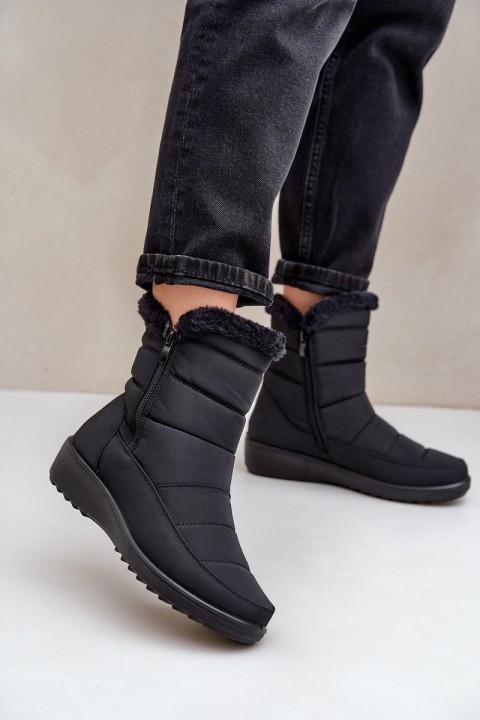 Women's Snow Boots With Zipper And Fur Black Fiorittia