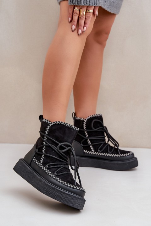 Women's Snow Boots With Embroidery On Platform Black Naleris