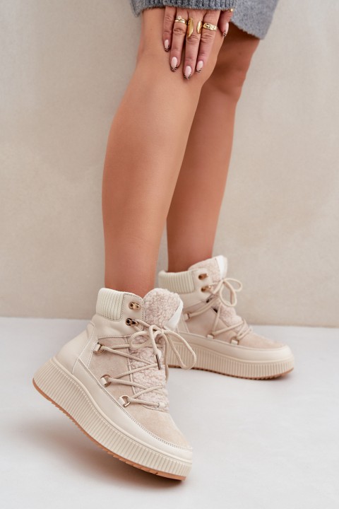 Low Snow Boots On Platform Light Beige Naliora