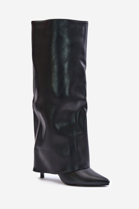 Warm Heeled Boots with Rolled Shaft Black Tamonia